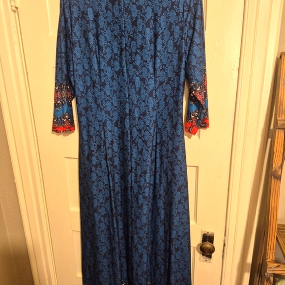 Chic Boho Blue and Red Long Sleeve Maxi Dress. 23ptp - Picture 5 of 5